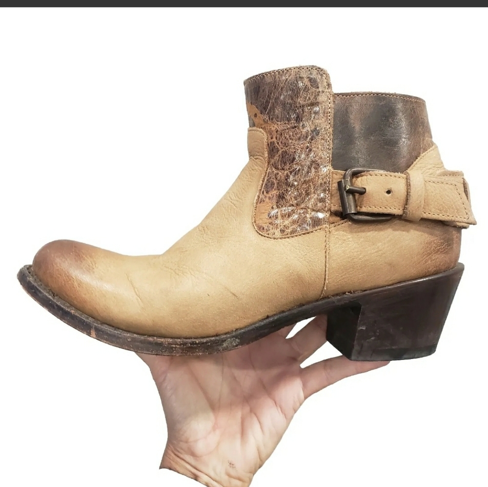J.B. Dillon JBWS Western Harness Ankle Moto Bootie size Tan Leather size 8.5